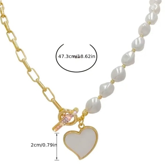 NWT Gold Heart Shape Pendant Rhinestone Decor Pearl Shape Necklace - Picture 7 of 8